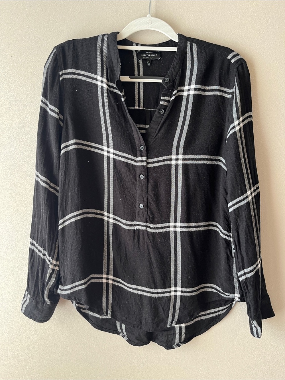 Lucky Brand Black and White Plaid Button-Front Women's Shirt